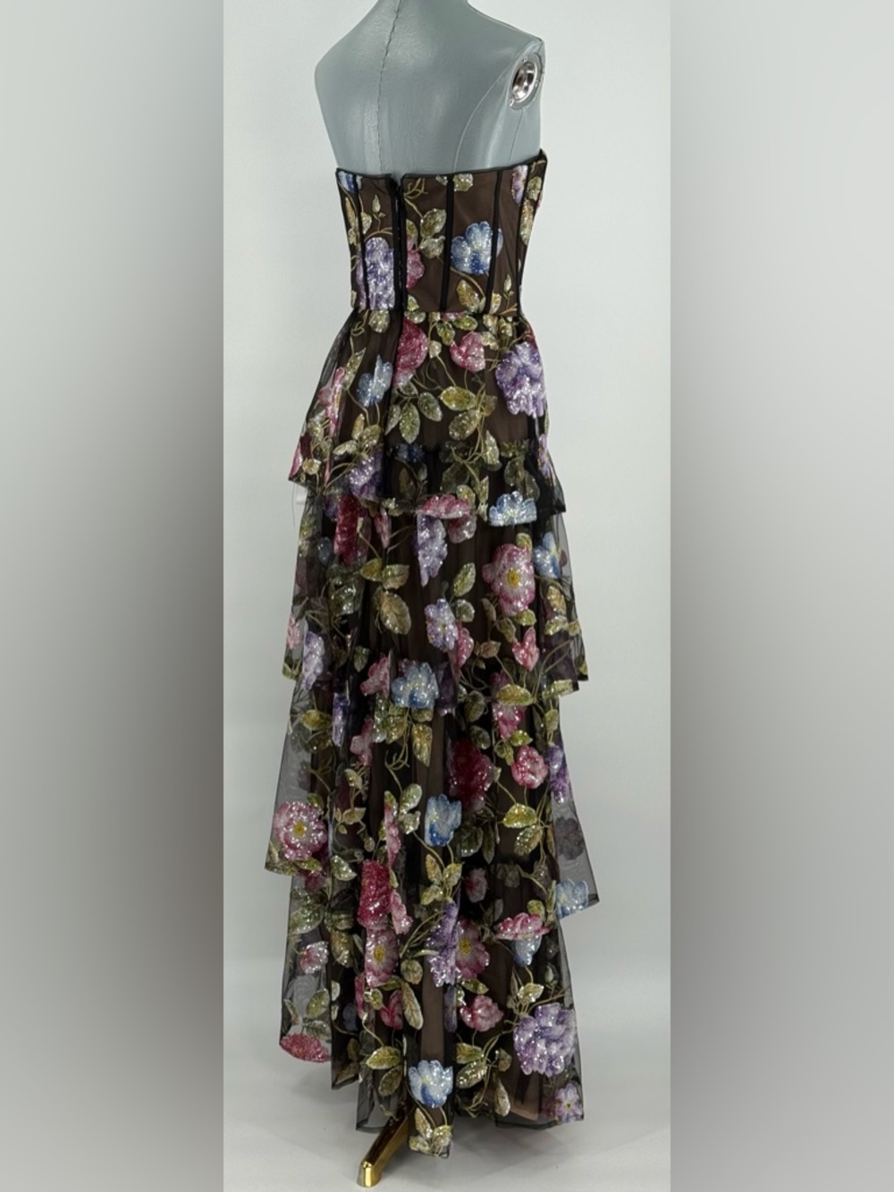 🆕 DRESS THE POPULATION 🧿 NWT Layana Strapless Tiered Floral Sequin Gown - Sz M - Picture 8 of 14
